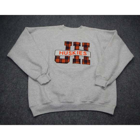 VTG Huskies Sweatshirt Mens Size XL Gray Embroidered Orange Made in USA - Picture 1 of 8